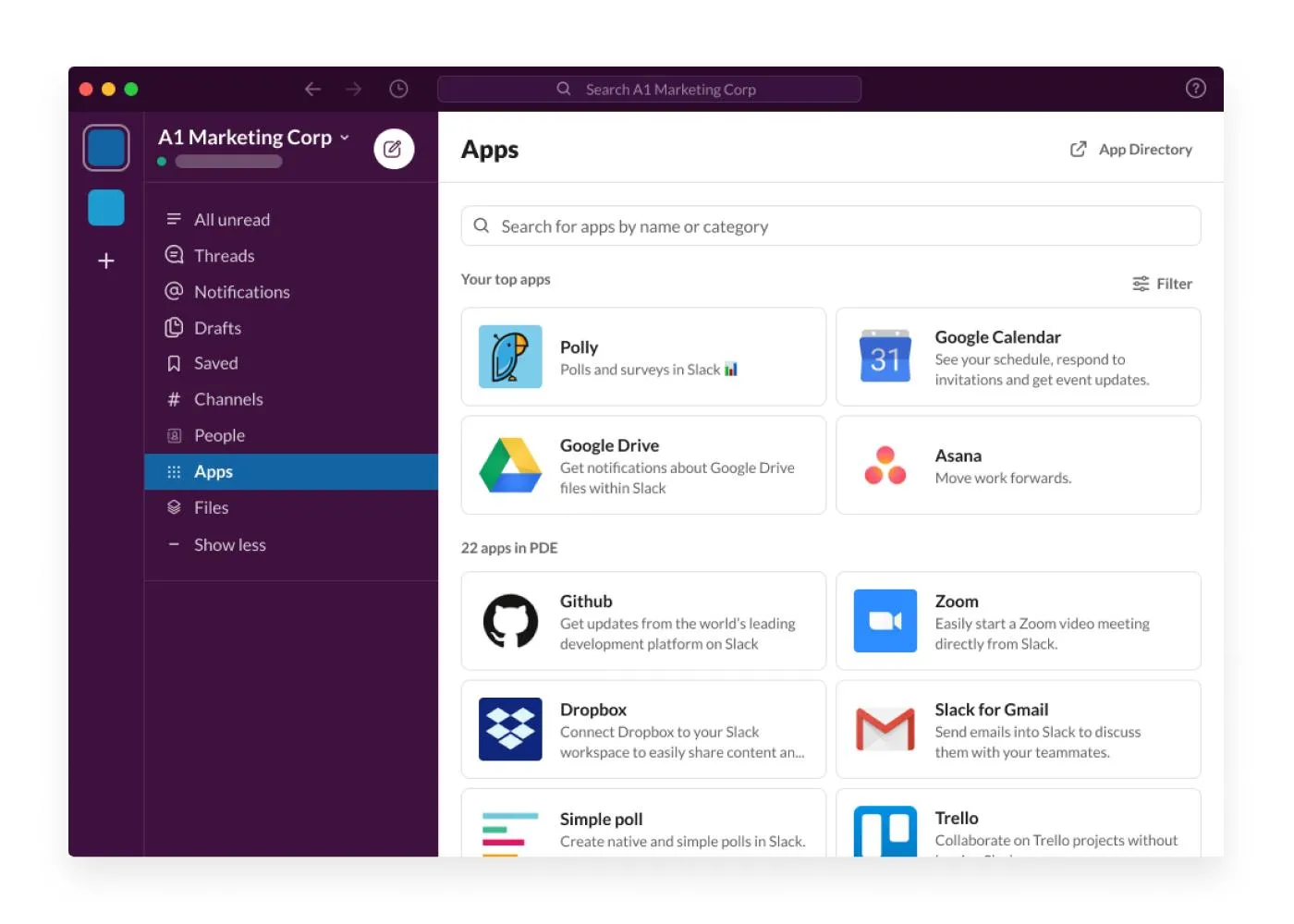 Répertoire des applications Slack
