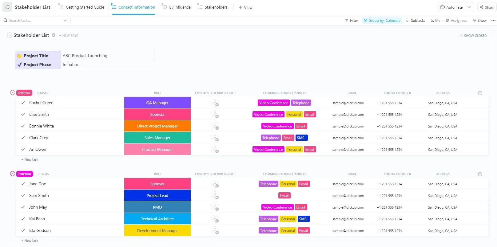 Planifique y gestione las relaciones con las partes interesadas con la plantilla de lista de partes interesadas de ClickUp.