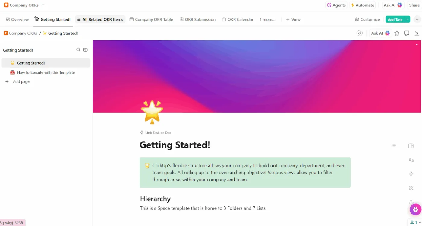Template OKR dan Tujuan Perusahaan ClickUp
