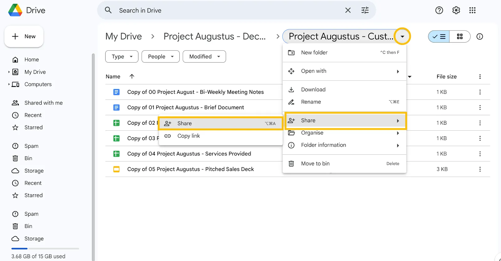 Comment copier un dossier dans Google Drive : étape 7