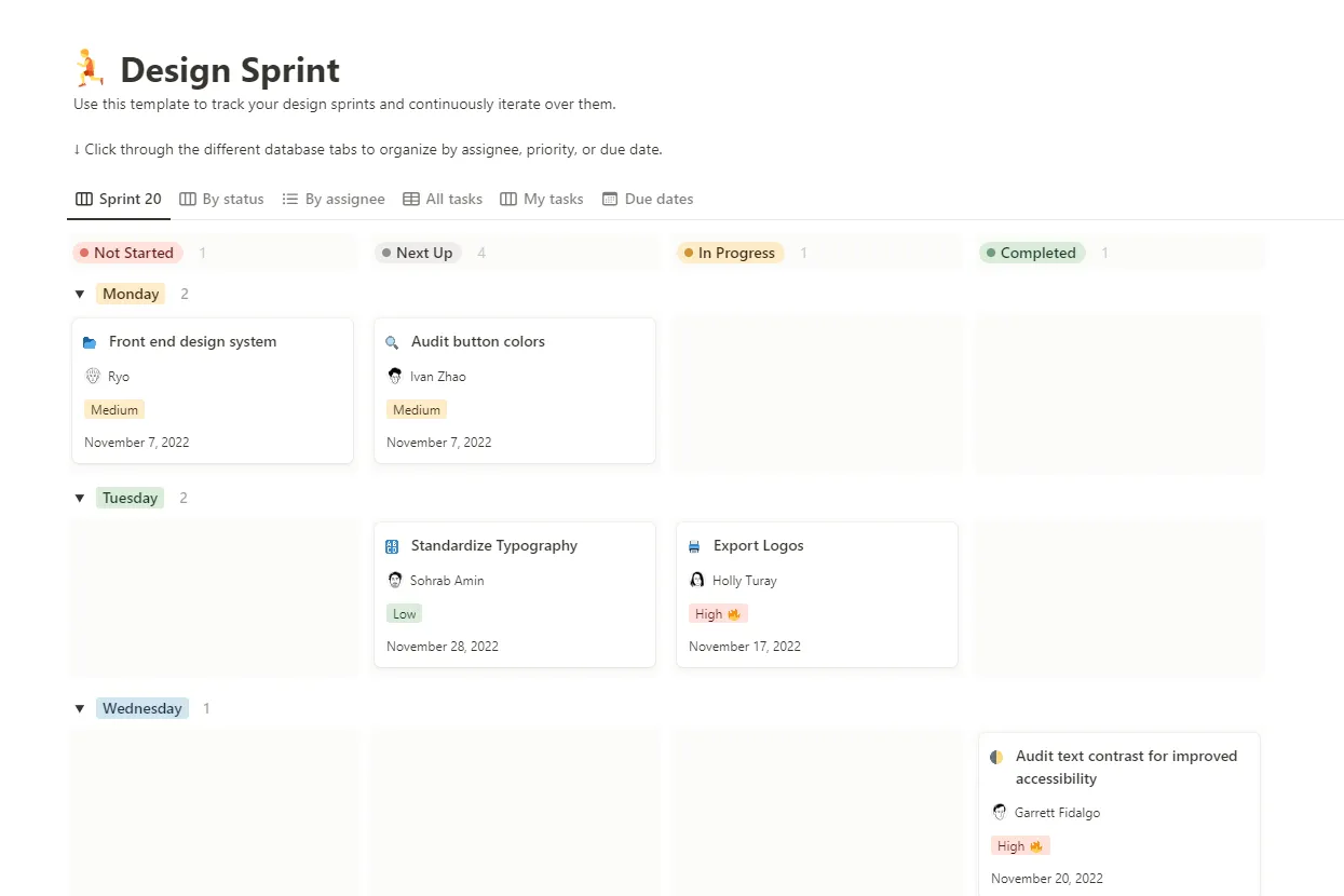 Mẫu Sprint thiết kế Notion