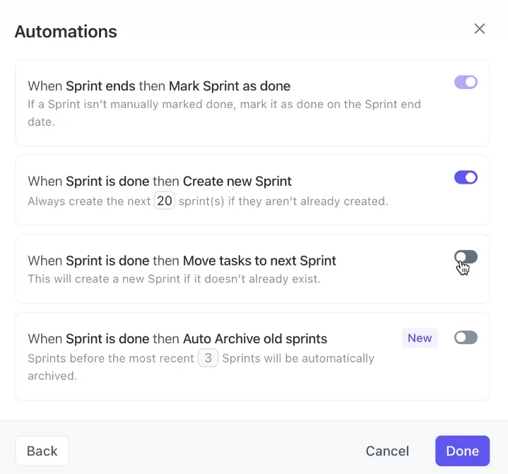 Automatisations de sprint ClickUp