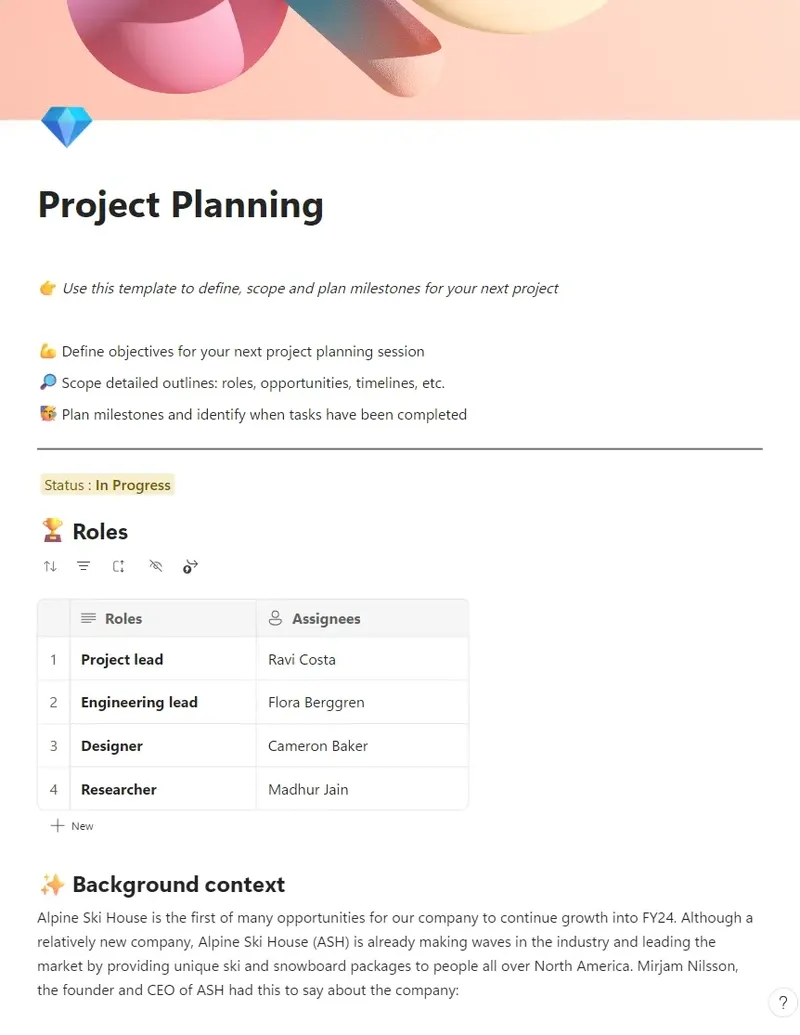 Microsoft Loop-Vorlage für die Projektplanung