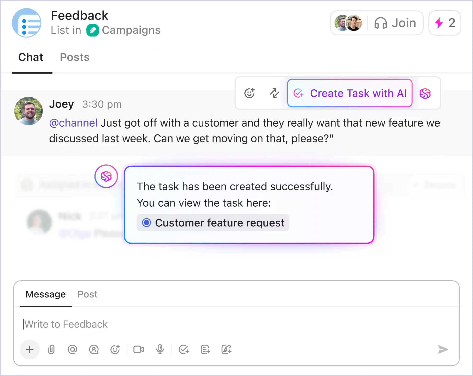 ClickUp Chat – arbeiten Sie von dort aus, wo Sie chatten