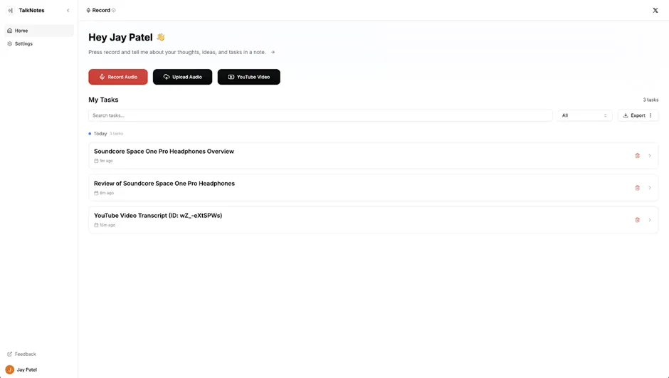 TalkNotes [الآن Speechy.Tech] (الأفضل لتحويل الأفكار المنطوقة إلى مهام)