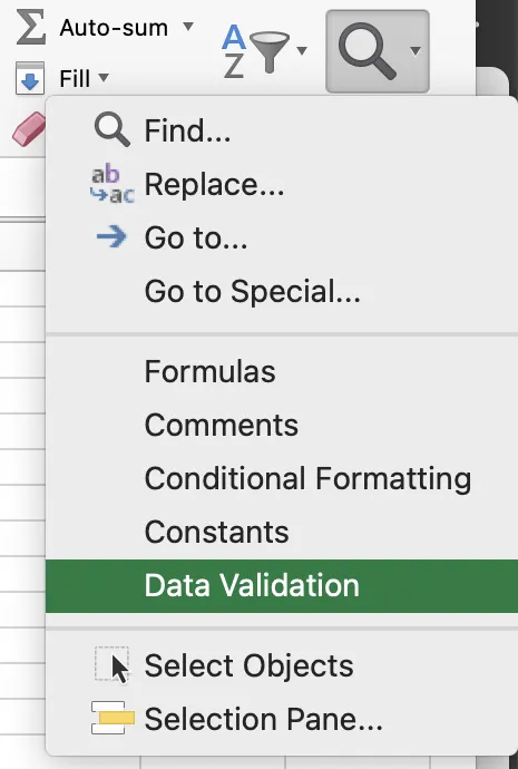 Hitta celler med datavalidering
