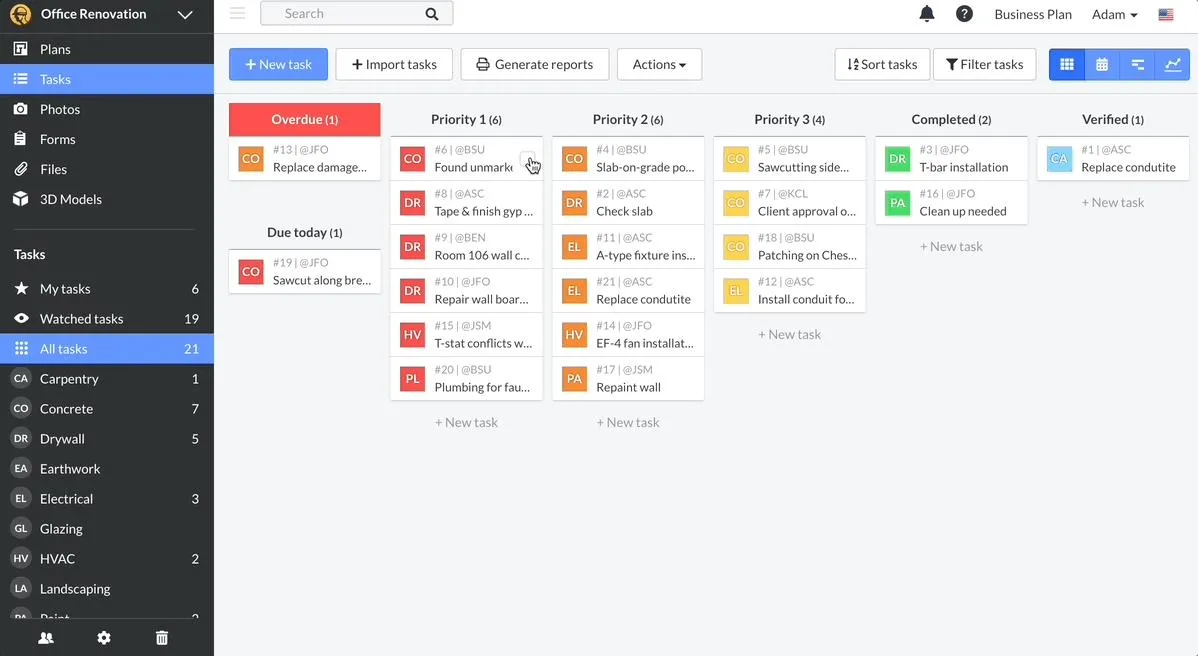 Software di gestione dei cantieri per piccole imprese: attività in Fieldwire