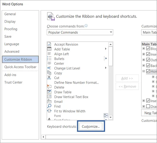 Ajouter un raccourci clavier pour votre commande favorite dans Word
