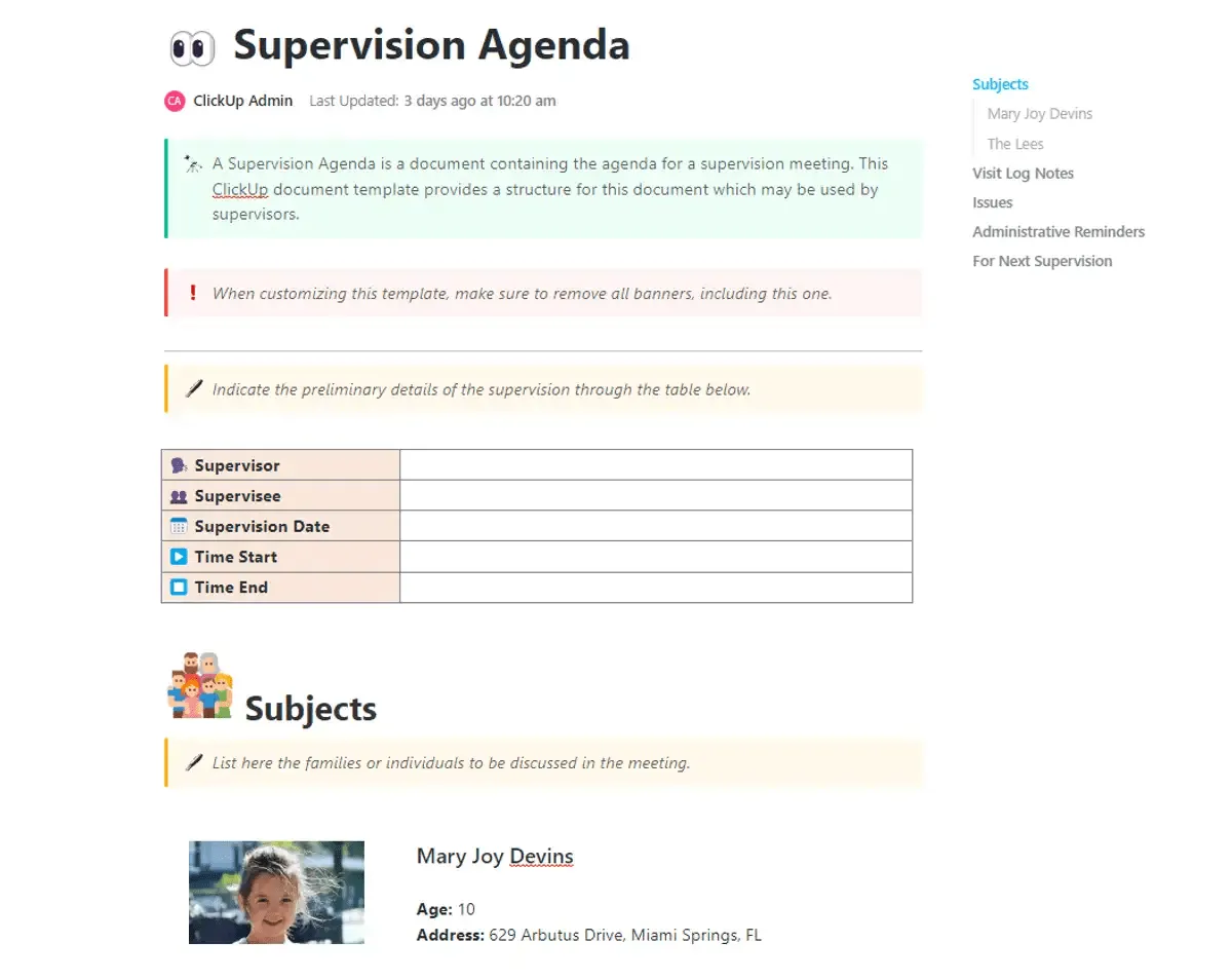Modello di programma di supervisione di ClickUp