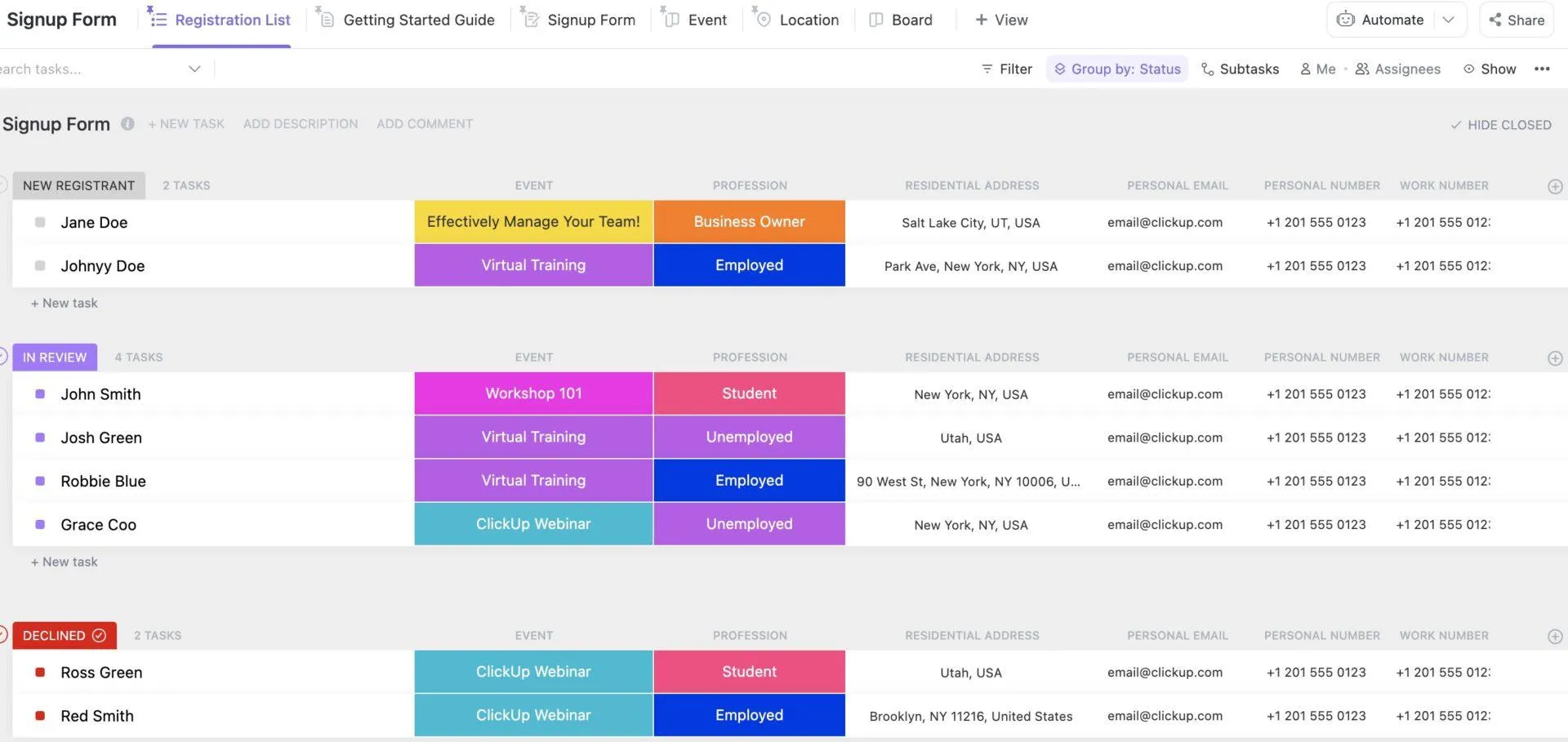 Template Formulir Pendaftaran Acara ClickUp