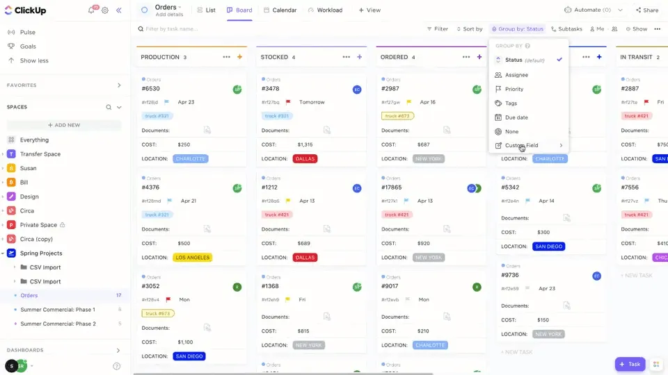 ClickUp のカンバンボード