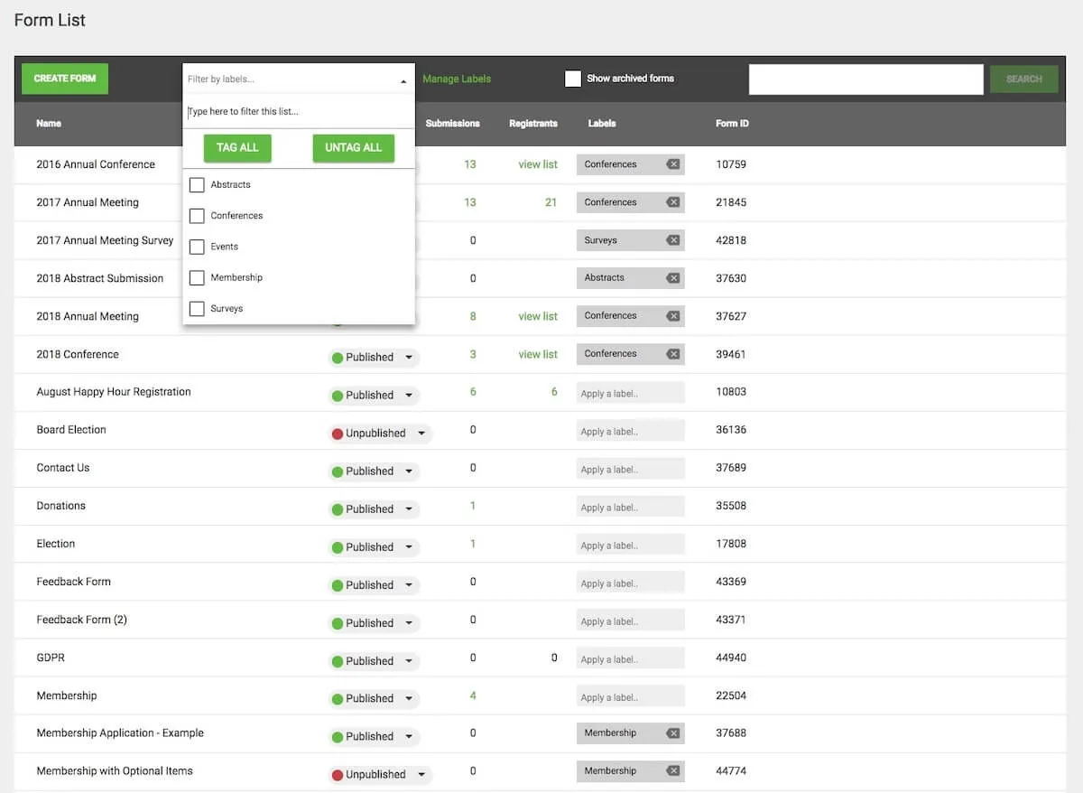 Software di gestione dei membri: funzionalità Filtra per etichetta di MemberClicks