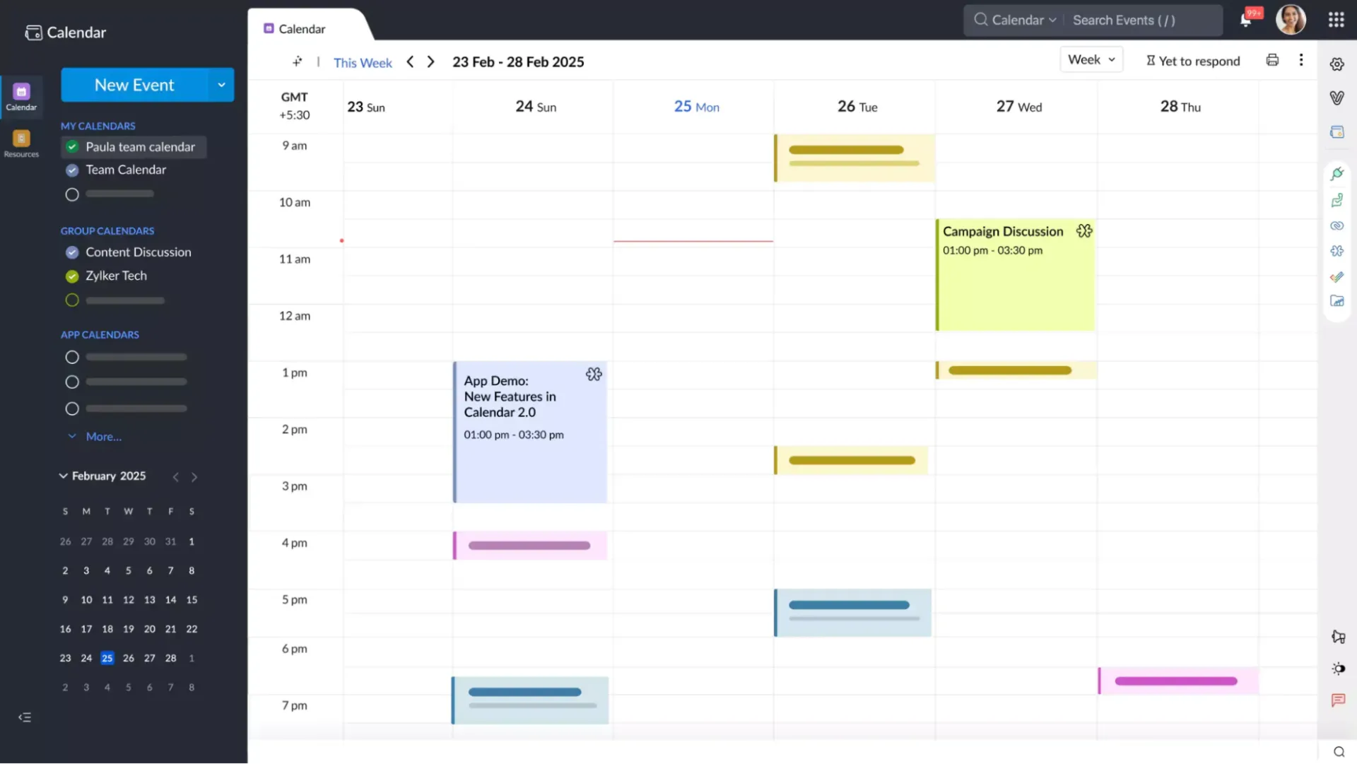 لوحة تحكم Zoho Calendar: تطبيق تقويم خاص