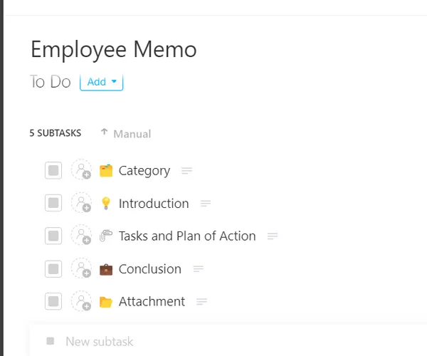 Modèle de note de service aux employés ClickUp