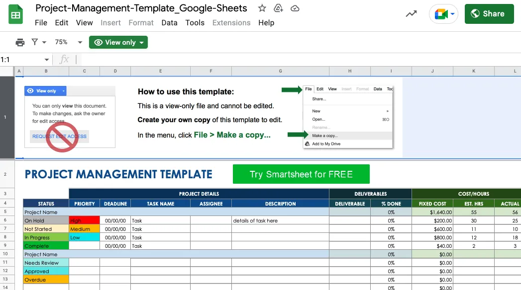 Template Pelacak Proyek Google Sheets