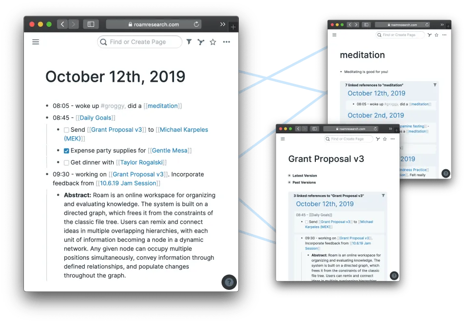 Exemplo do software para anotações Roam