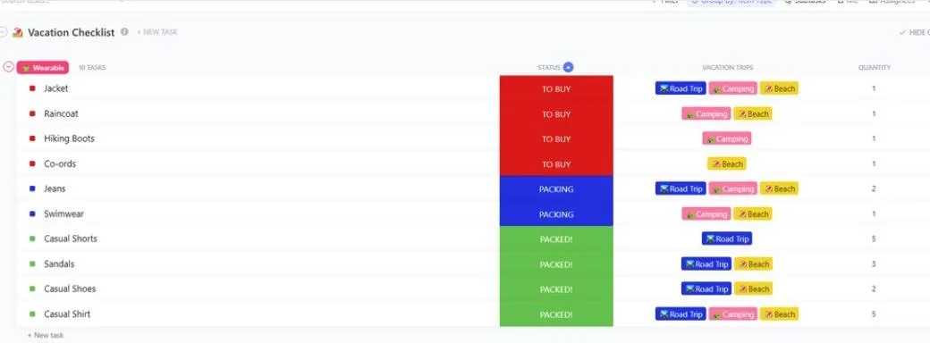 ClickUp Tatil Kontrol Listesi Şablonu