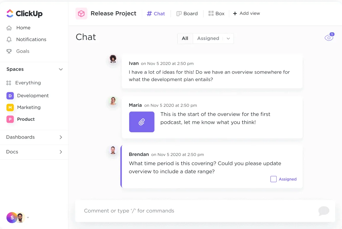 Chế độ xem trò chuyện ClickUp