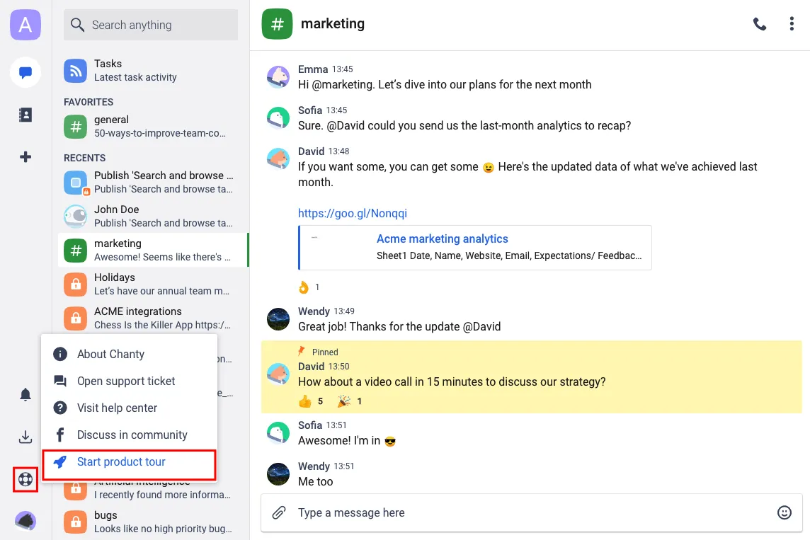 Panel de control de Chanty: alternativa a Teams