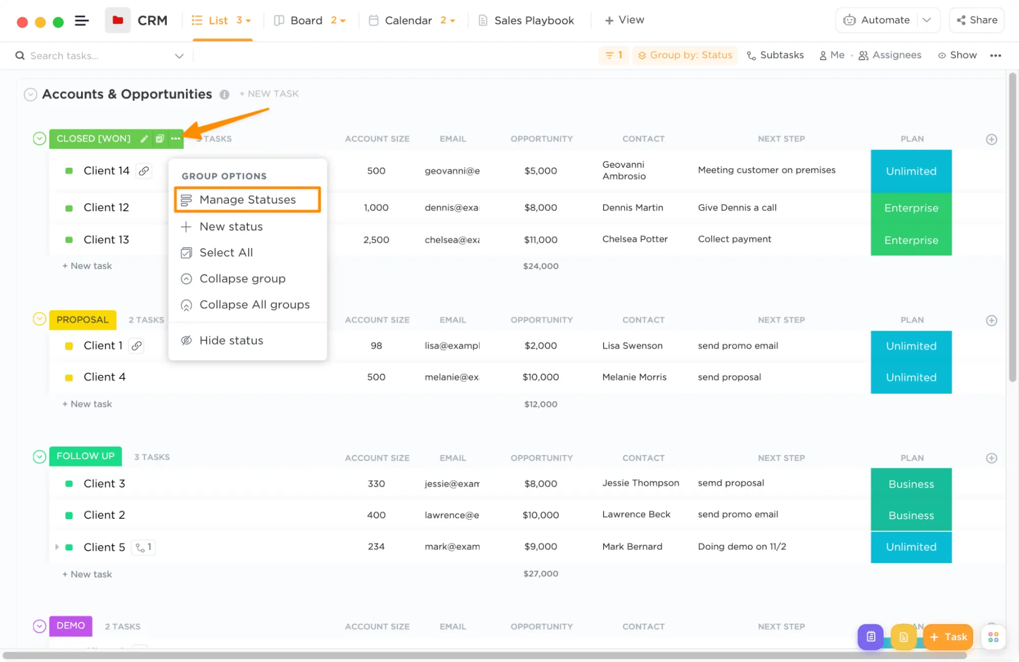 Verwalten Sie Statusmeldungen in Ihrem benutzerdefinierten CRM, um Daten zu Leads und Konten zu sammeln und zu verfolgen.