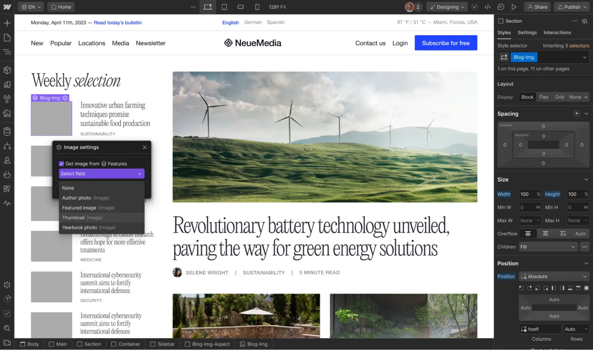 Webflow: ตัวอย่างระบบจัดการเนื้อหา