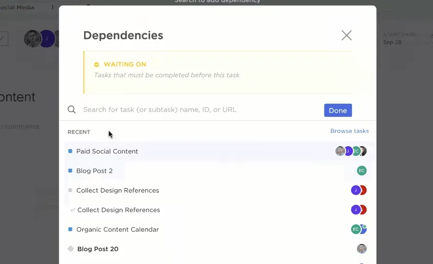 Ưu tiên nhiệm vụ ClickUp: phụ thuộc dự án