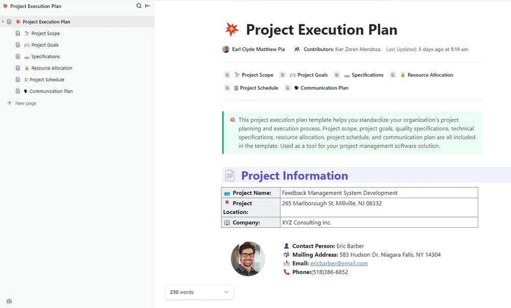 Modèle de plan d'exécution de projet ClickUp