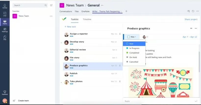 Crear una nueva tarea en Wrike desde la aplicación de Microsoft Teams