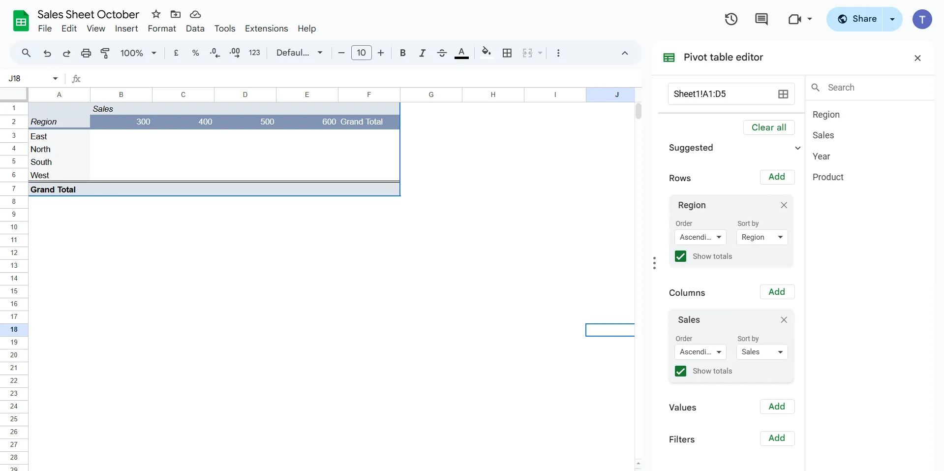 Pivottabelle in Google Tabellen erstellen: Zeilen und Spalten hinzufügen