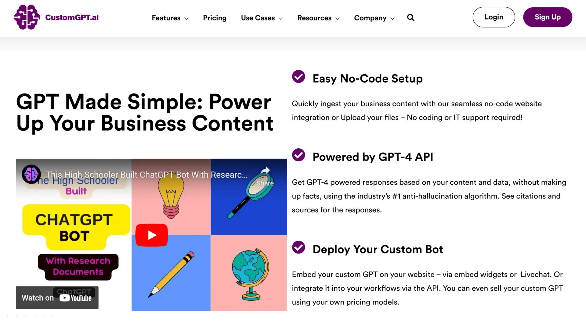 Modèle GPT 4.0 sans code de CustomGPT