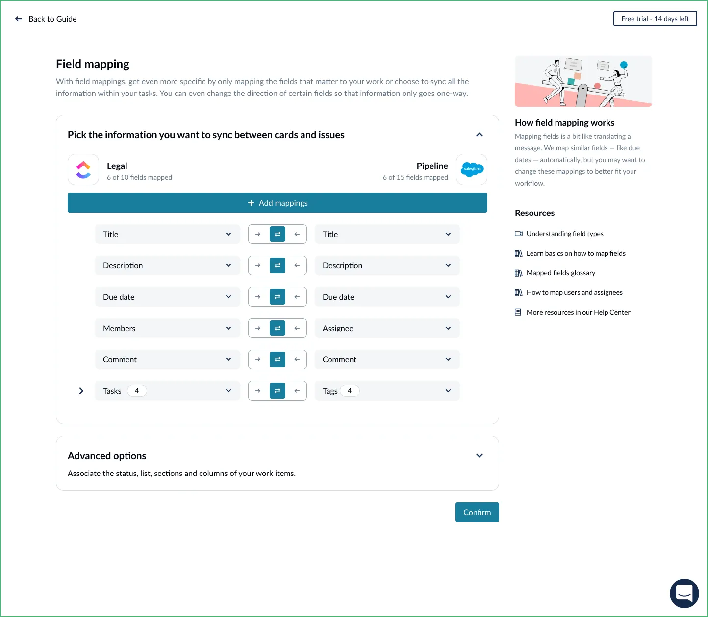 Feldzuordnung Unito ClickUp Salesforce