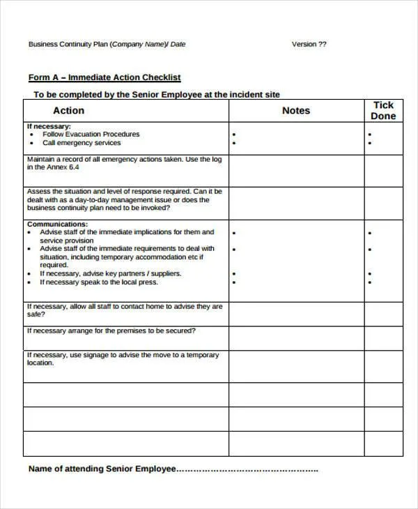 Modello di piano di emergenza aziendale di Microsoft Word