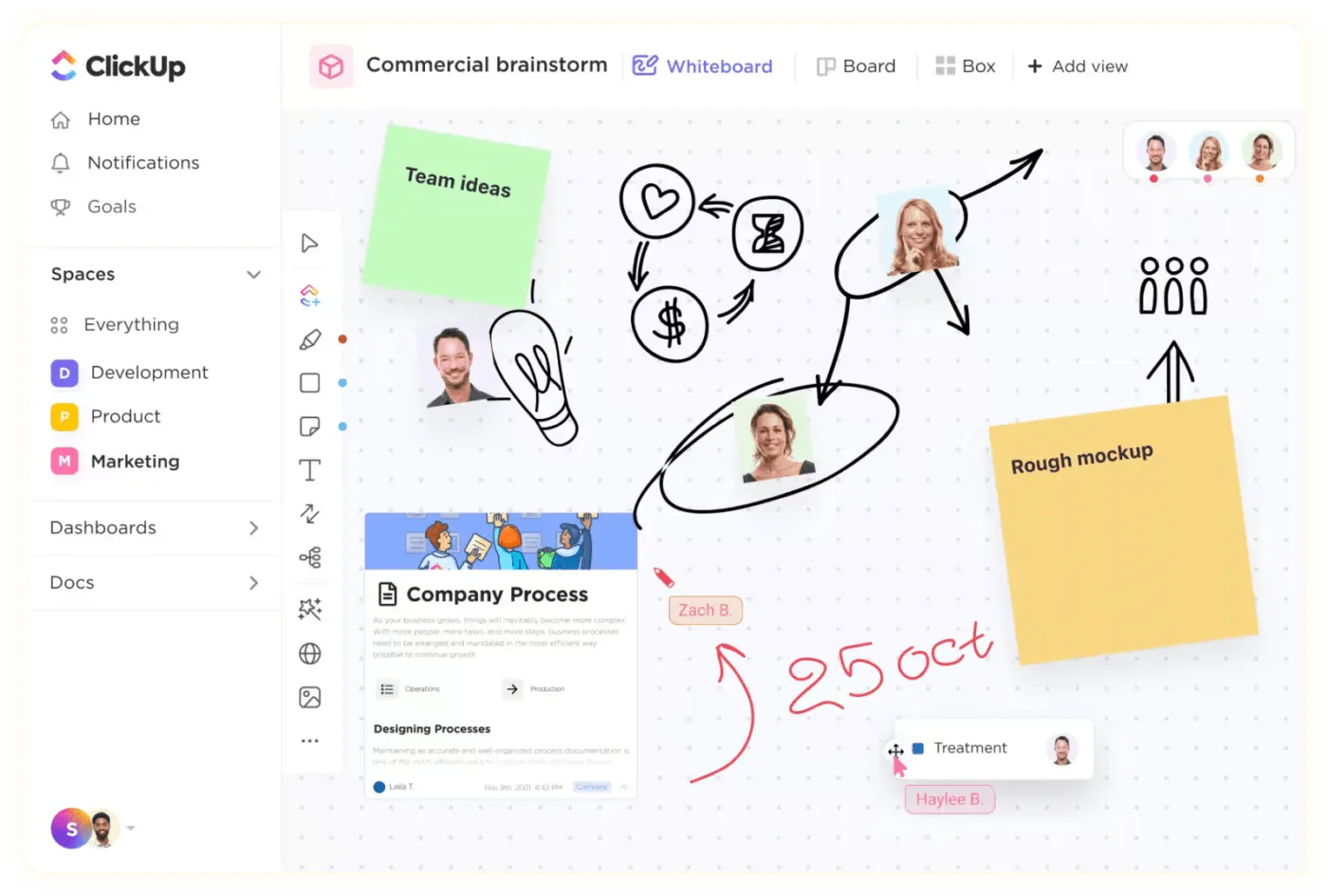 Sử dụng Bảng trắng ClickUp để brainstorm ý tưởng cho chính sách công ty