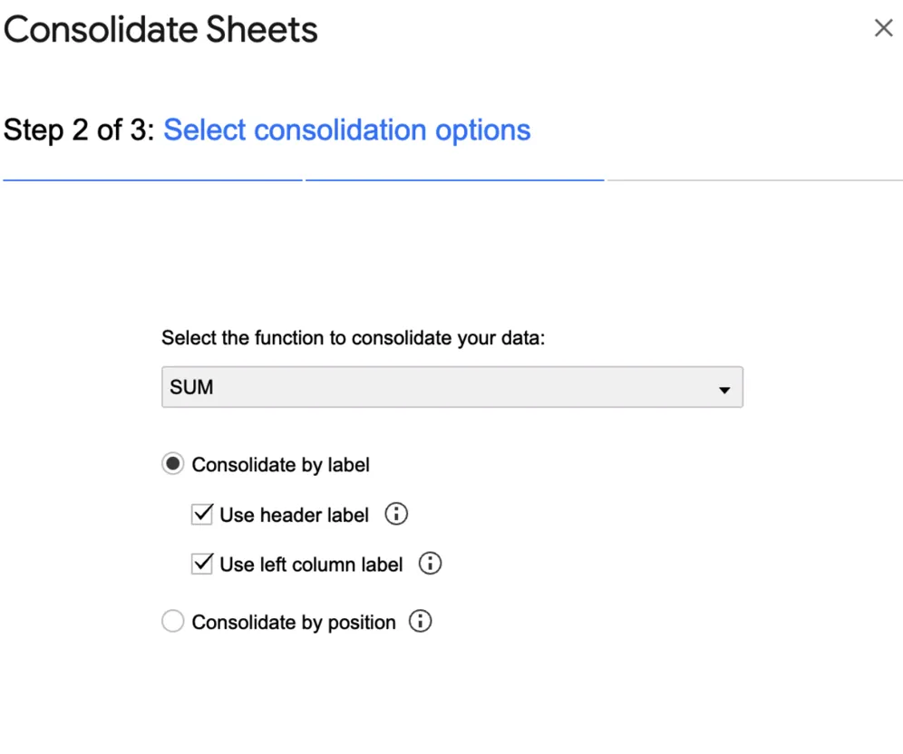 Langkah 2 untuk menggunakan add-on 'Consolidate Sheets' di Google Sheets
