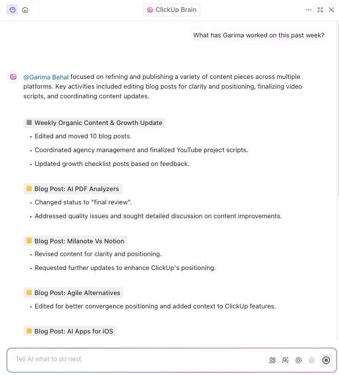 Utilice ClickUp AI para calcular la productividad por empleado.