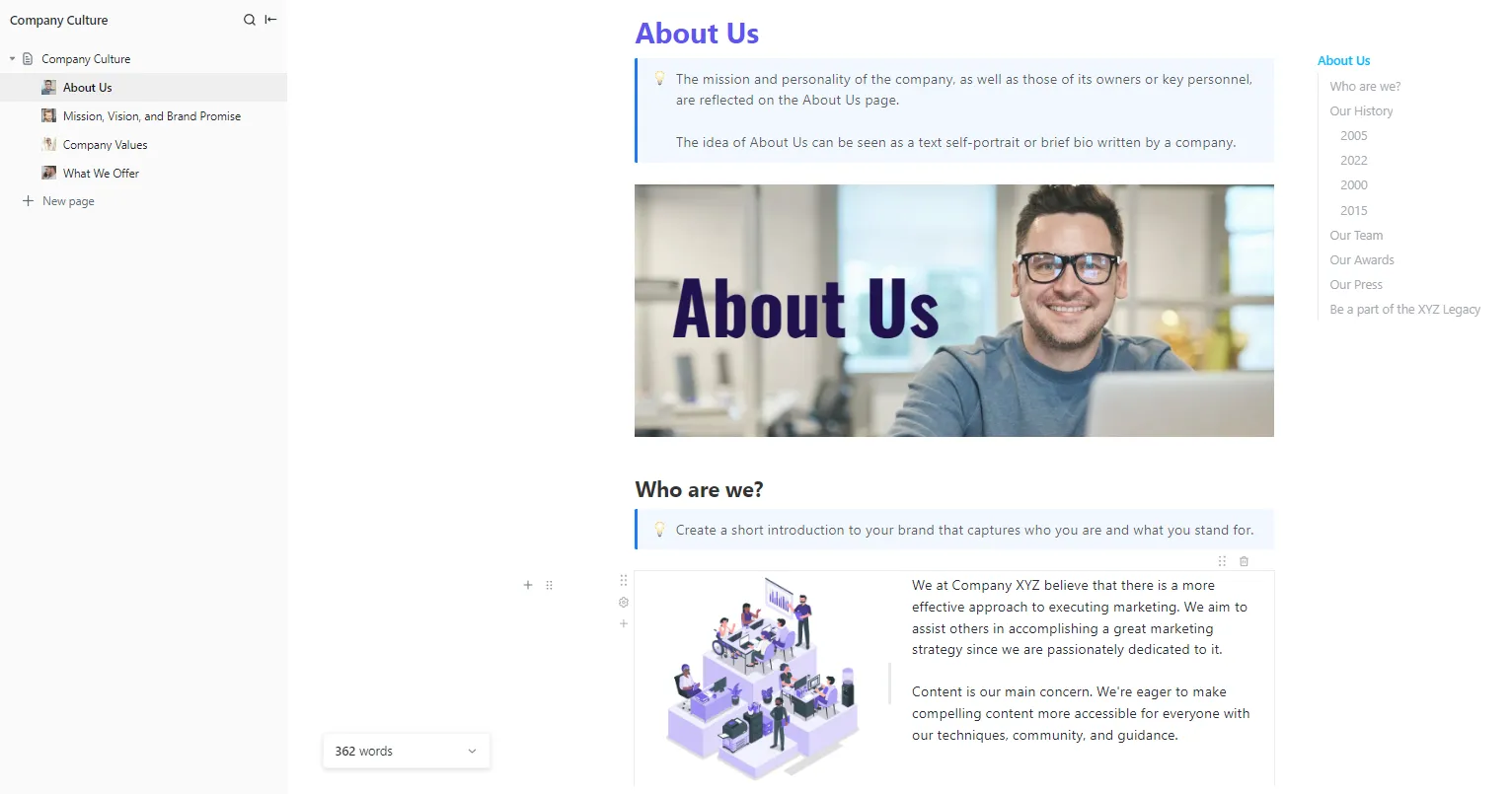 조직도 템플릿 Google 슬라이드: ClickUp 회사 문화 템플릿