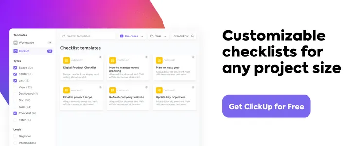 Danh sách kiểm tra có thể tùy chỉnh của ClickUp CTA
