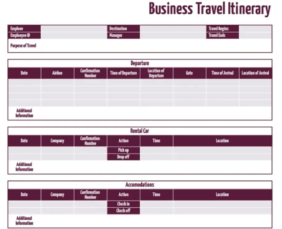 Modèle d'itinéraire de voyage d'affaires par GooDocs