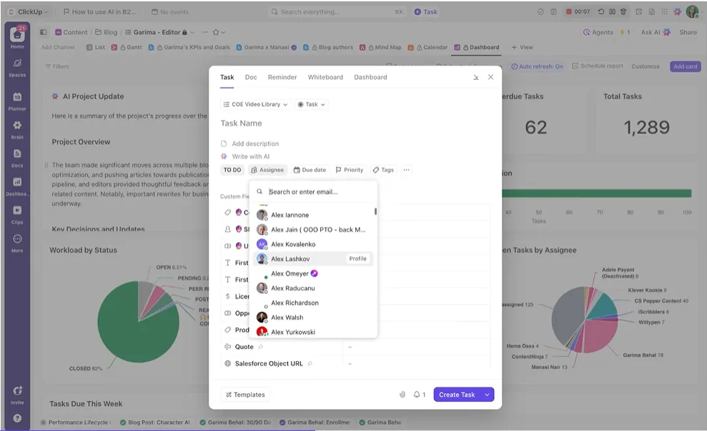 Asigna propietarios a cada tarea de ClickUp Tasks