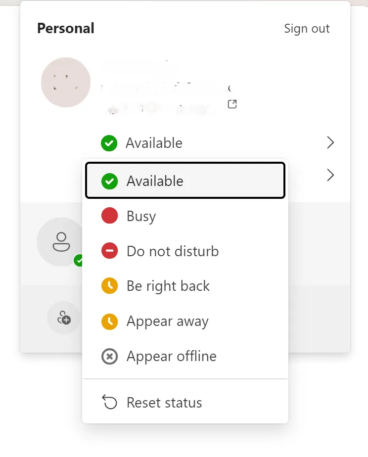 Définissez manuellement le statut Teams sur Disponible dans l'application.