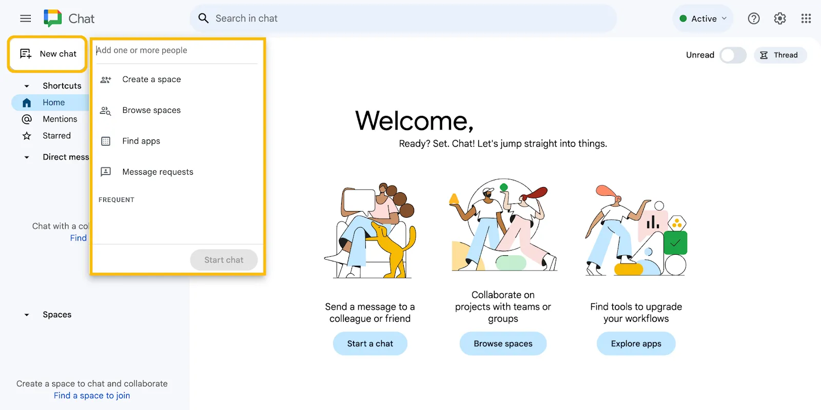 Page d'accueil Comment programmer des messages sur Google Chat
