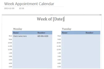 Wochenkalender-Vorlage für Termine: : OneNote-Kalendervorlagen