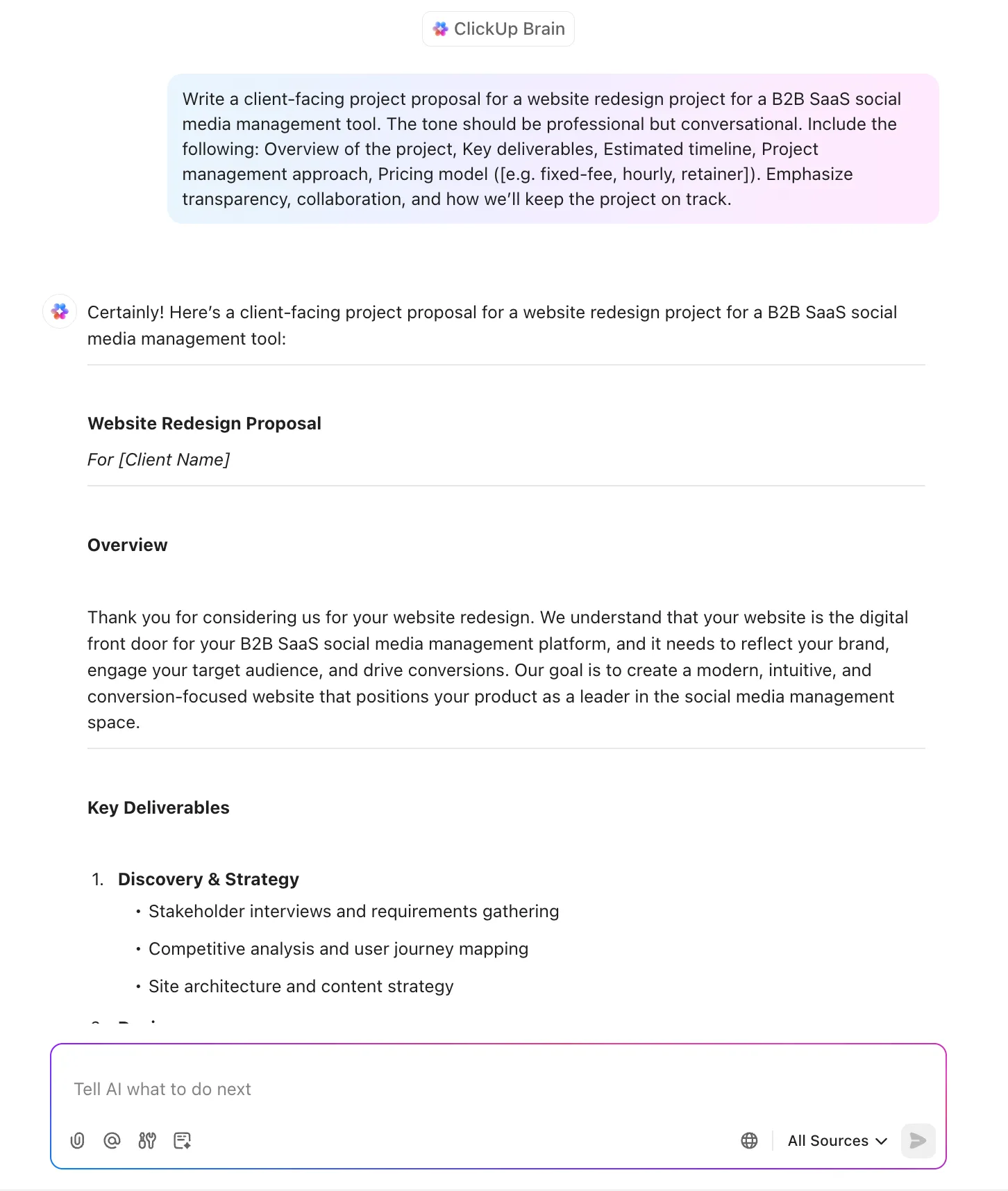  ClickUp Brain: how to calculate project management fees