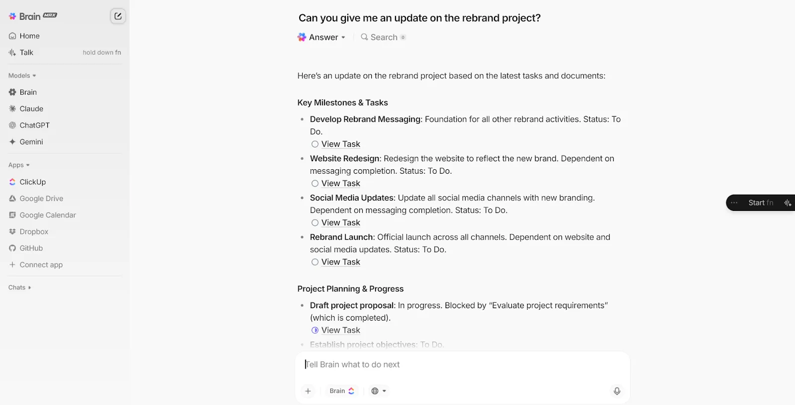 ClickUp Brain MAX: Access various tools and AI models in one place