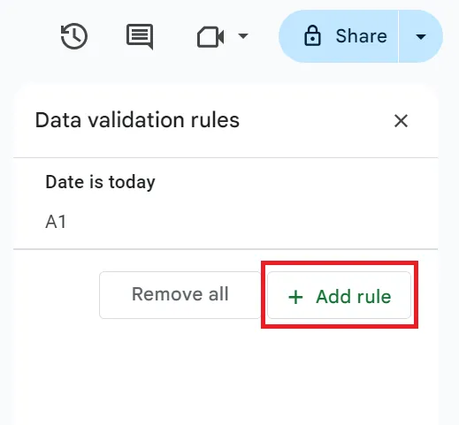 วิธีแทรกปฏิทินใน Google Sheets: เพิ่มกฎการตรวจสอบข้อมูลใน Google Sheets
