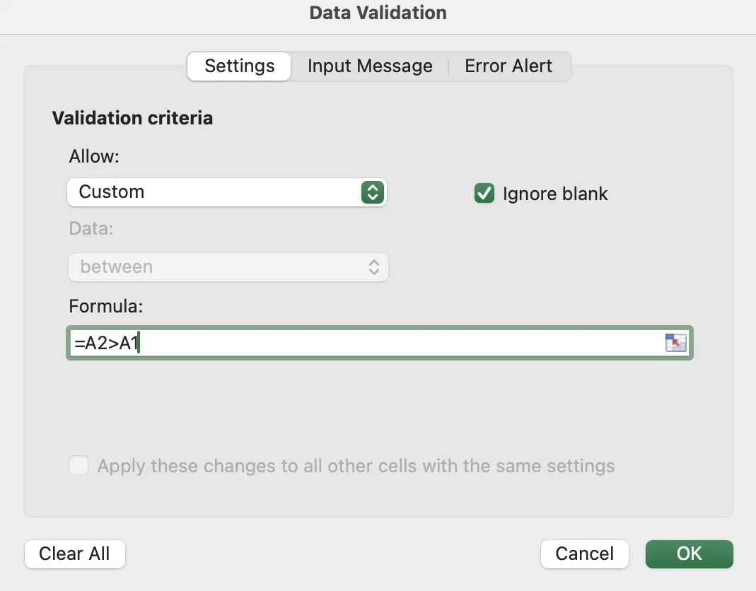 Anpassade valideringskriterier: Datavalidering i Excel