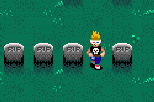 Carácter de videojuego persiguiendo zombis