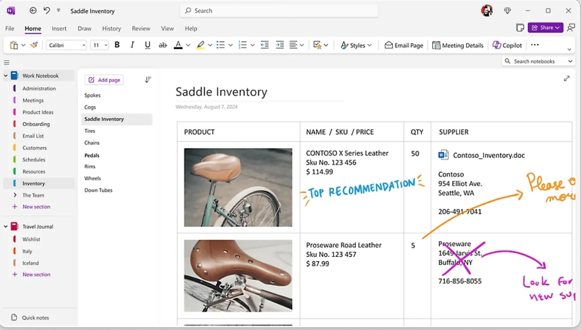 Painel do OneNote