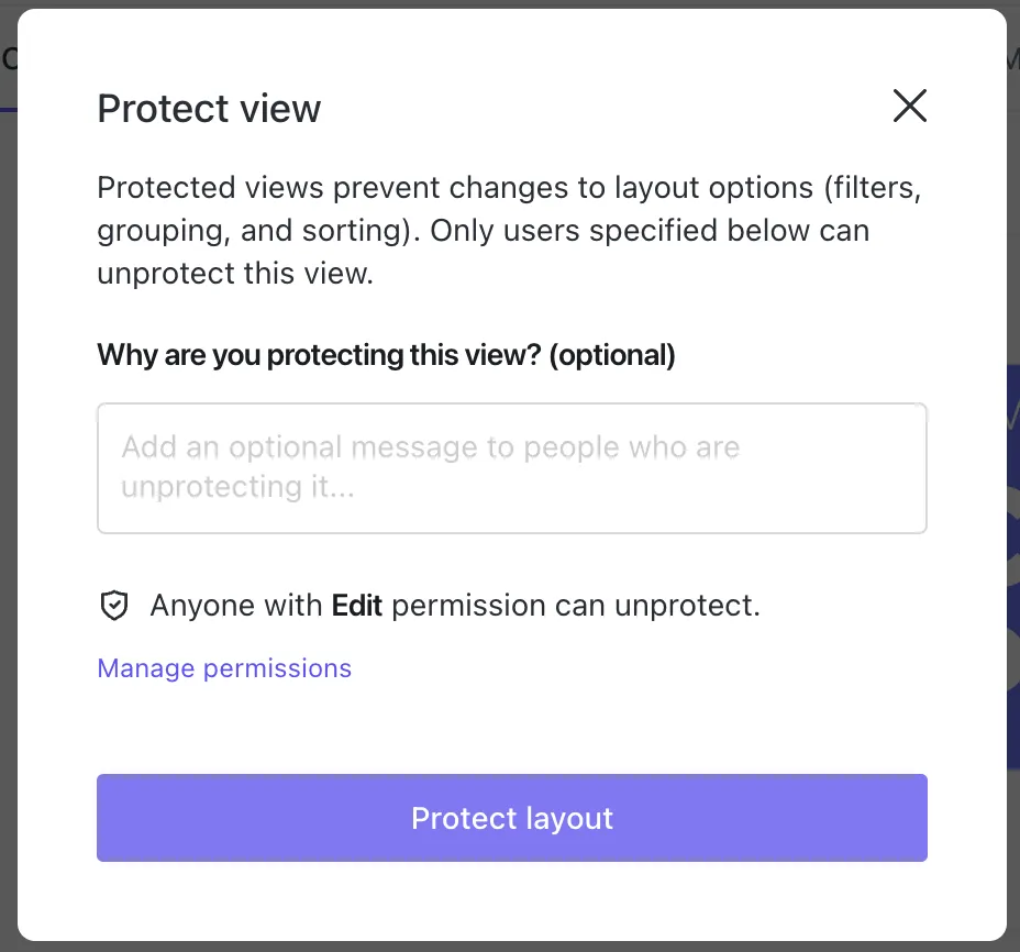 Painéis do ClickUp: ative a opção “Protect View” para garantir que os dados confidenciais permaneçam seguros