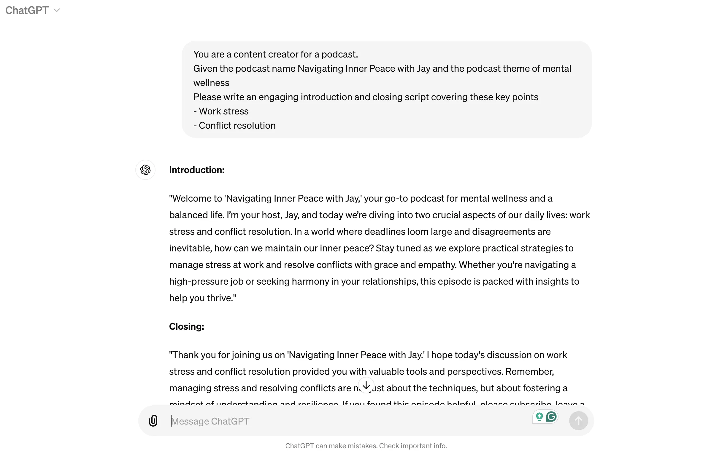 Script per podcast generato da ChatGPT, uno dei più popolari strumenti di IA per i podcaster